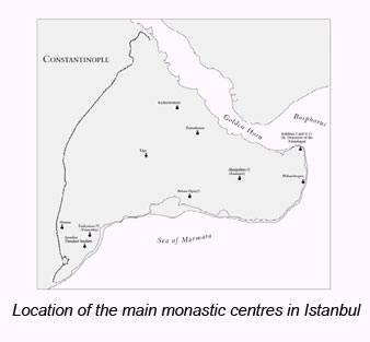 Location of the main monastic centres in Istanbul