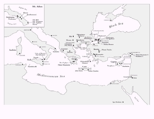 Θέσεις μοναστικών κέντρων κατά τη Μεσοβυζαντινή εποχή