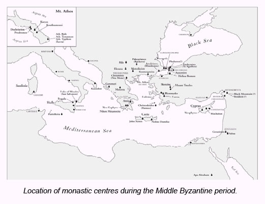 Location of monastic centres during the Middle Byzantine period.